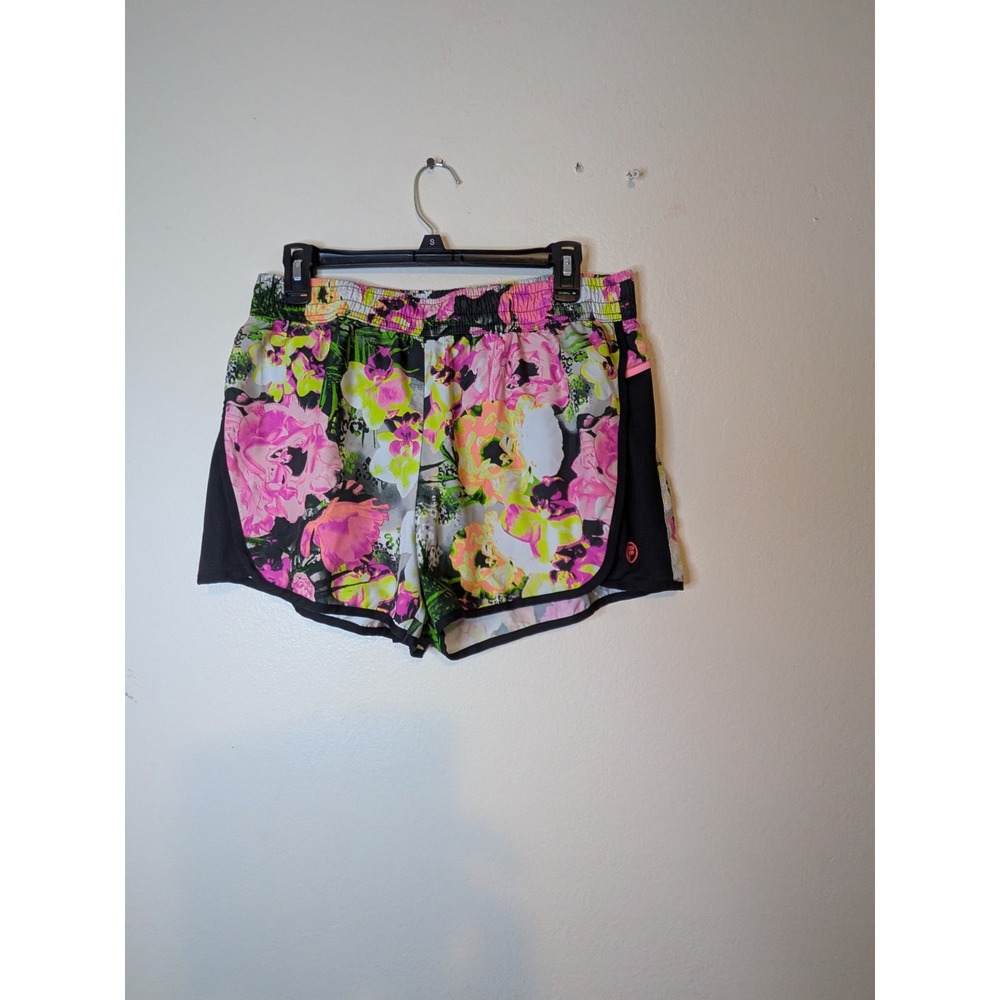 FILA SPORT Womens Running Shorts Large Floral Print Black Mesh Athletic